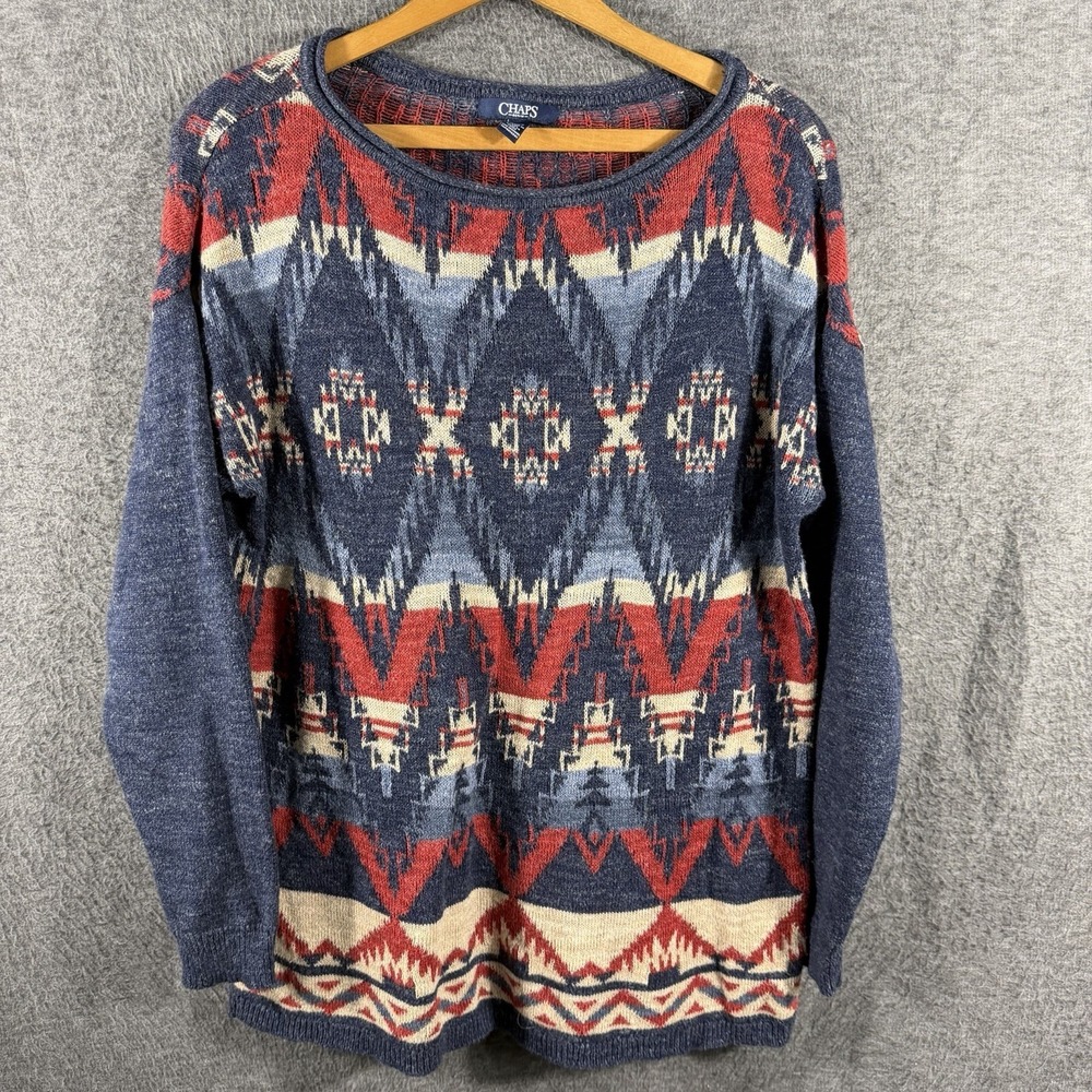 Women's Chaps Long Sleeve Aztec Southwest Sweater Lightweight SZ M Cotton Ranch